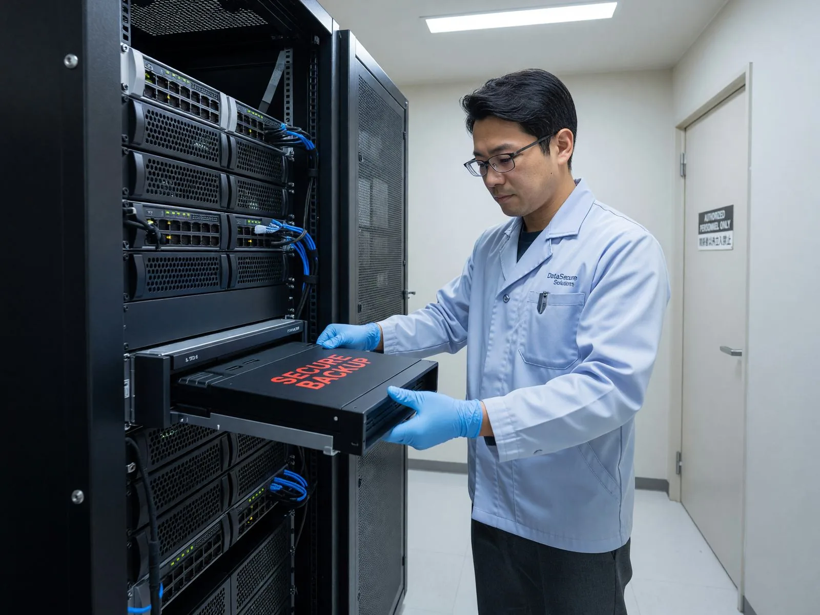 データバックアップ体制を確認するエンジニア