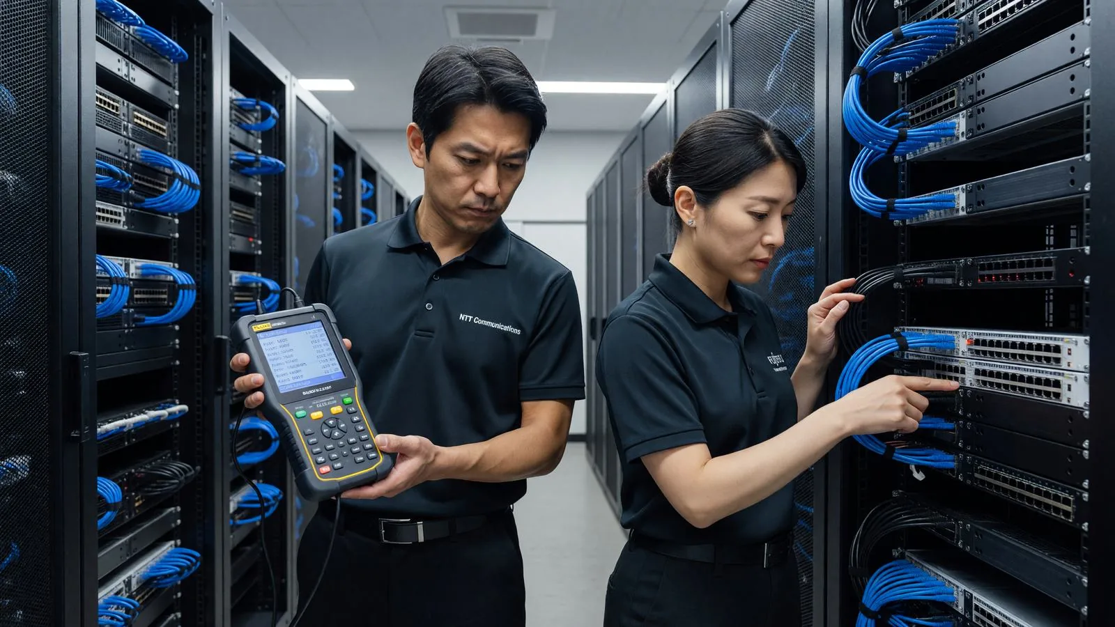 ネットワーク機器のトラブル対応を行う様子