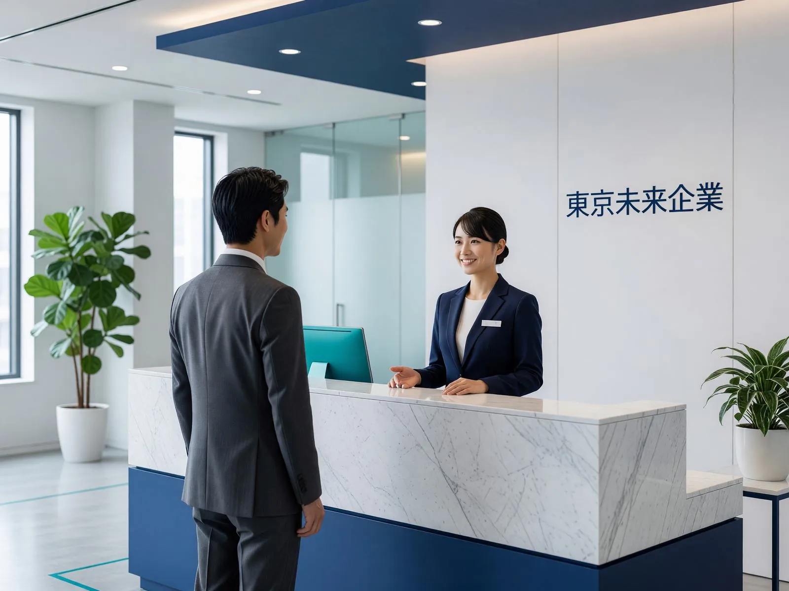 来訪者を迎えるオフィス受付